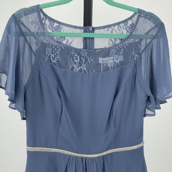 NWT Ever Pretty Hi Lo Chiffon Midi Dress sz L Illusion Lace Top Rhinestone Blue - Picture 5 of 11